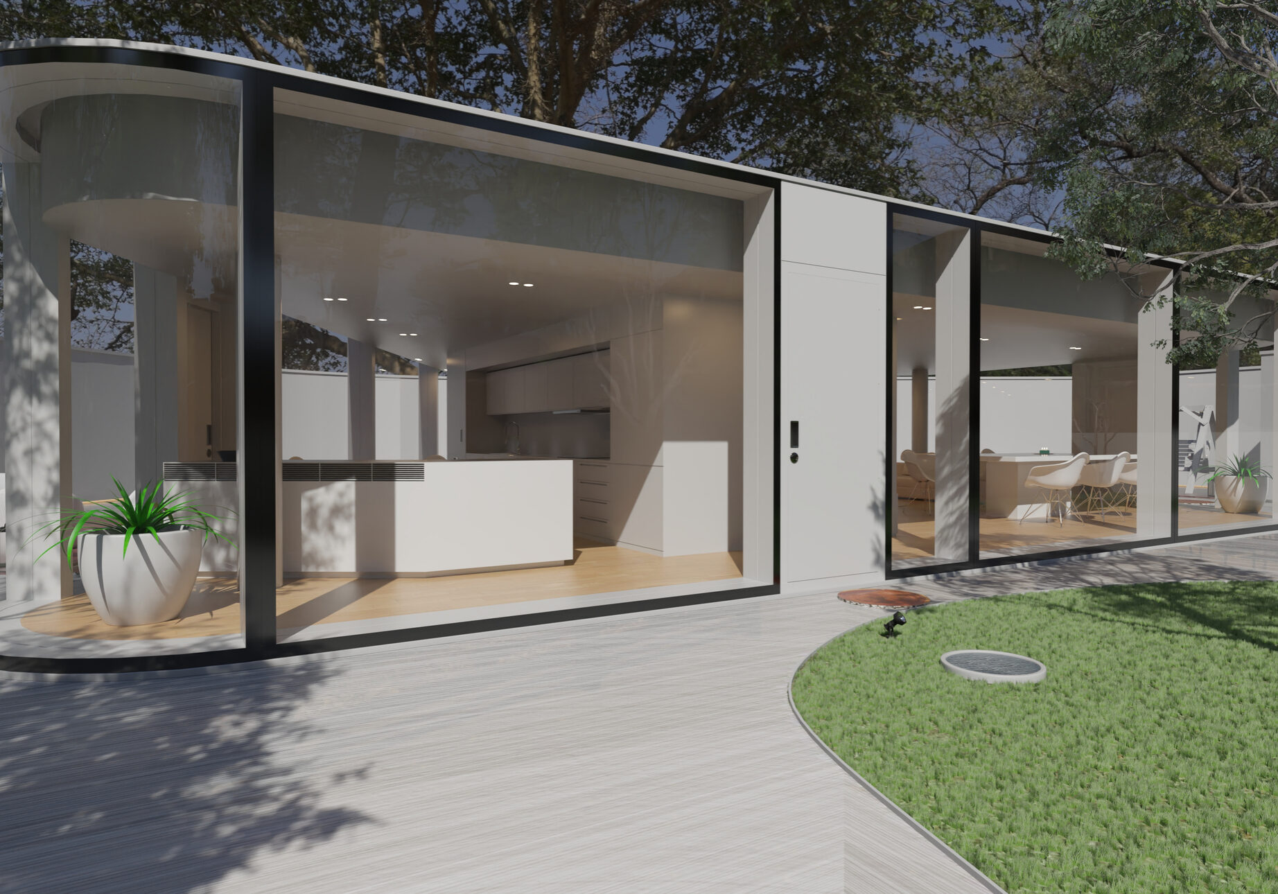 3D illustration cottage with a plot in the suburbs